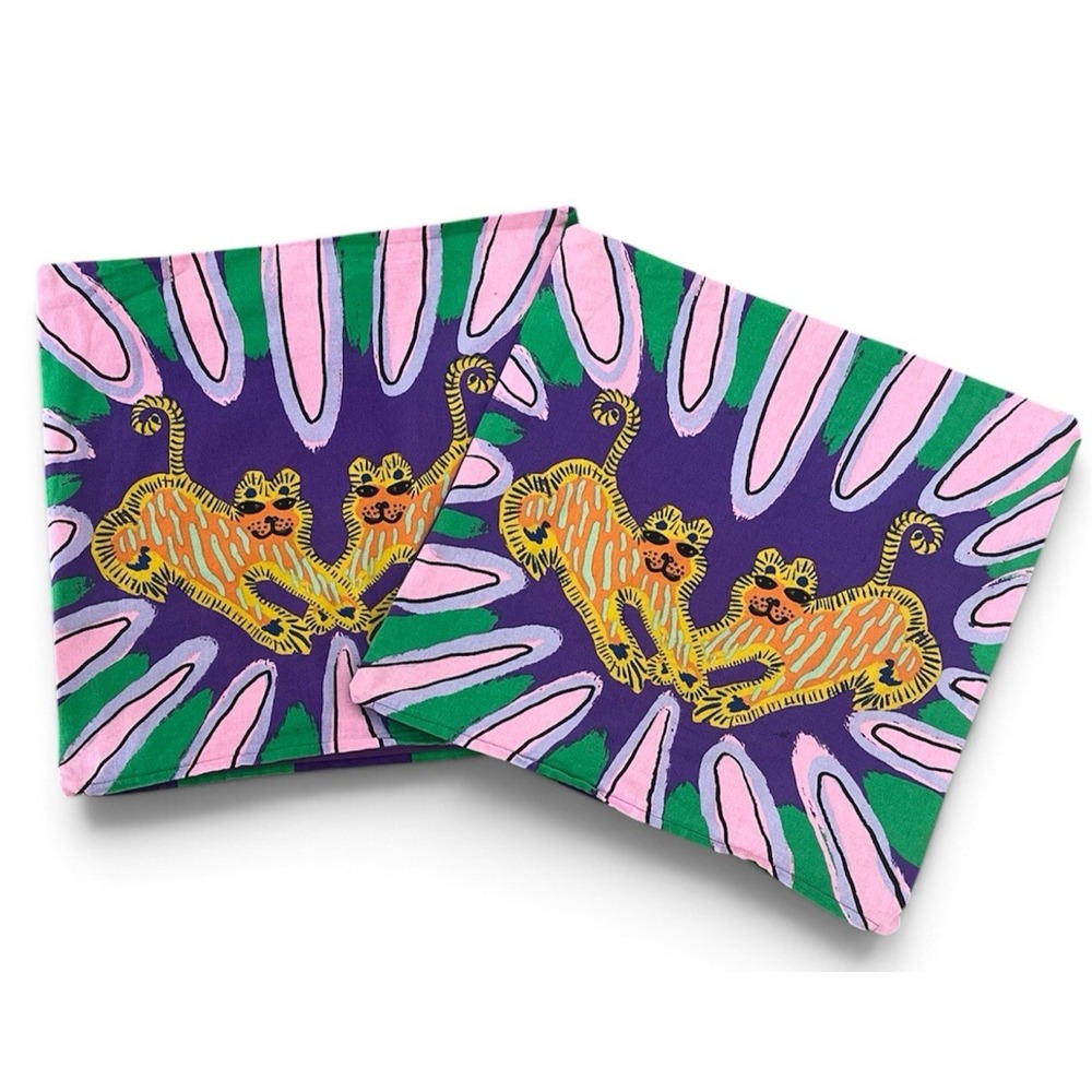 IKEA Buskvicker Tiger Pillow Sham Cushion Cover Purple Green Stripe Boho 20"X20"